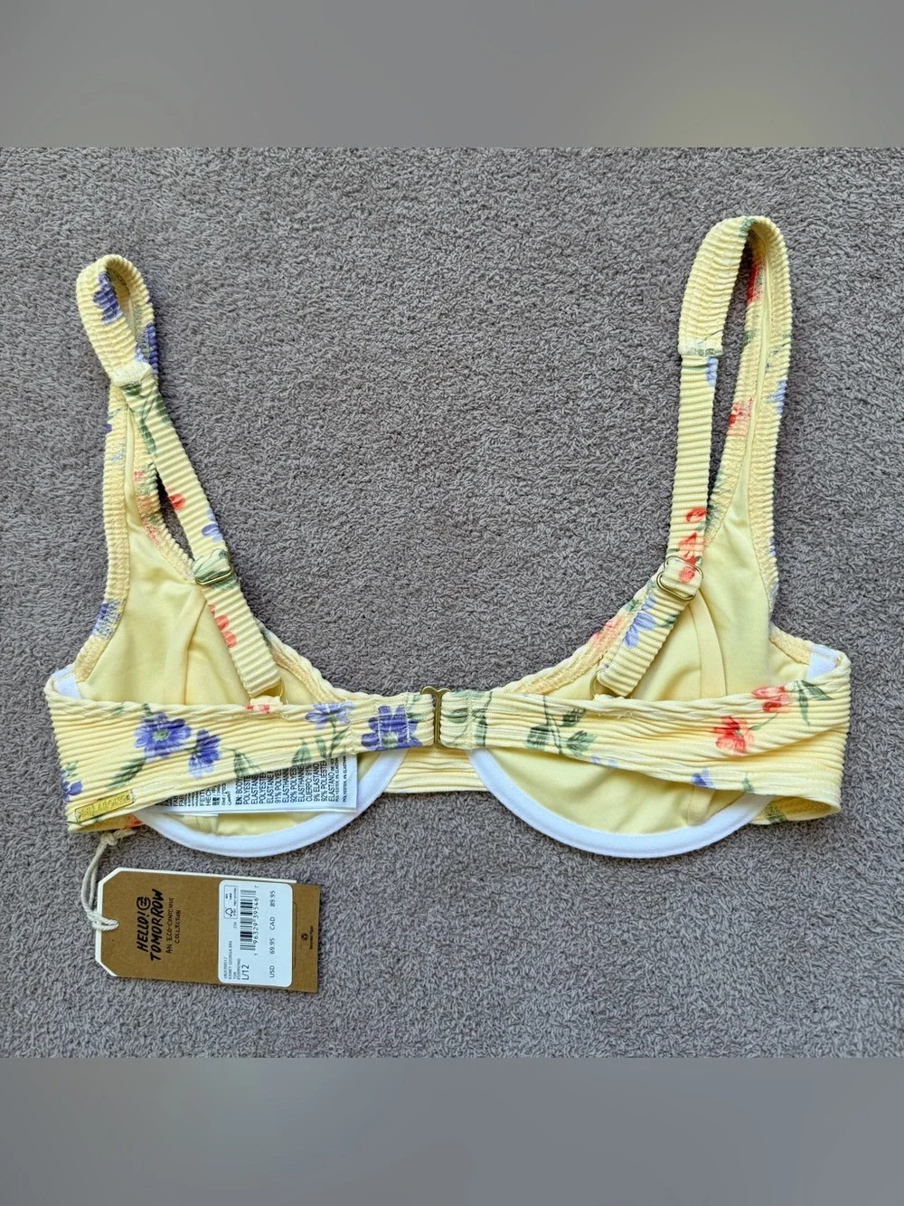 NEW - Billabong - Kismet Georgia Ribbed Underwire Bikini Swim Bra - YELLOW - Picture 3 of 8